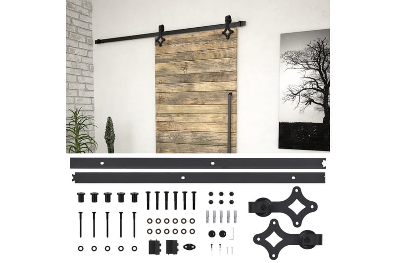 Skjutdörrsbeslag 183 cm stål svart - Svart - Hus & renovering - Bygg - Dörrar & Portar - Dörrbeslag & dörrtillbehör