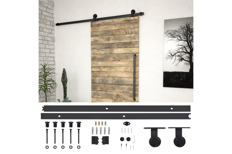 Skjutdörrsbeslag 183 cm stål svart - Svart - Hus & renovering - Bygg - Dörrar & Portar - Dörrbeslag & dörrtillbehör