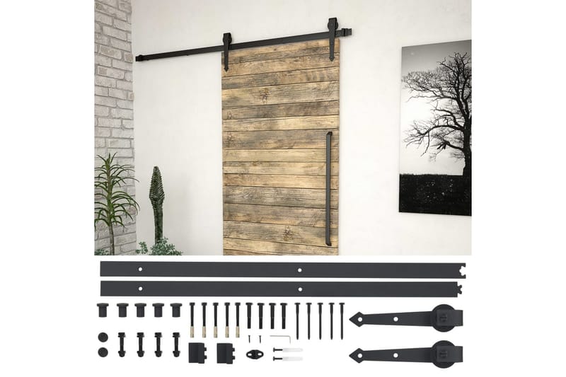 Skjutdörrsbeslag 183 cm stål svart - Svart - Hus & renovering - Bygg - Dörrar & Portar - Dörrbeslag & dörrtillbehör