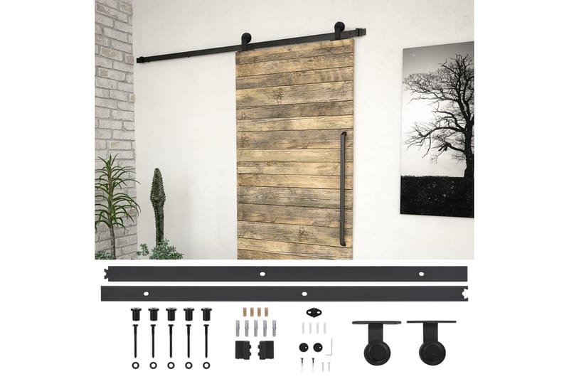 Skjutdörrsbeslag 200 cm stål svart - Svart - Hus & renovering - Bygg - Dörrar & Portar - Dörrbeslag & dörrtillbehör