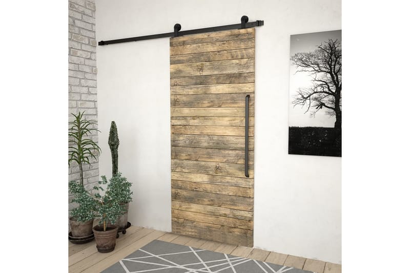 Skjutdörrsbeslag 200 cm stål svart - Svart - Hus & renovering - Bygg - Dörrar & Portar - Dörrbeslag & dörrtillbehör