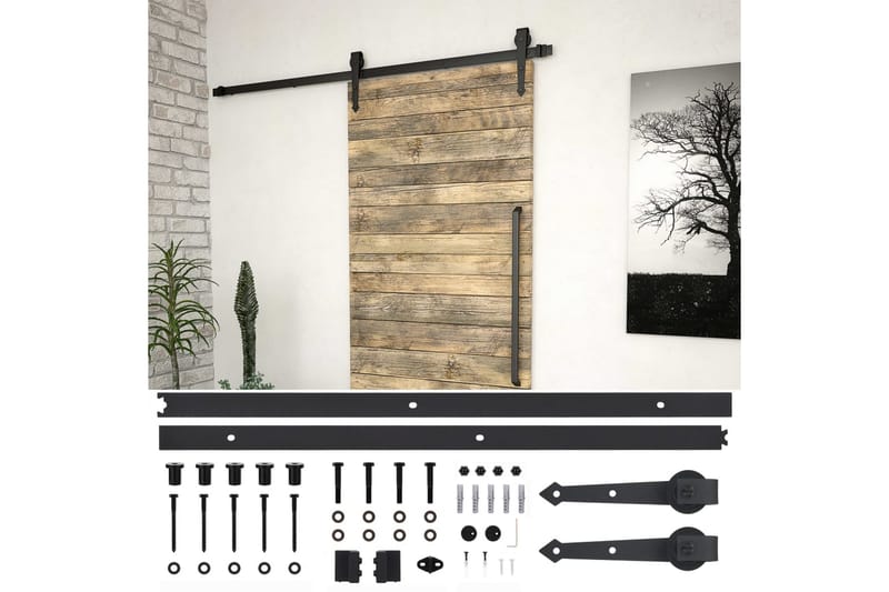 Skjutdörrsbeslag 200 cm stål svart - Svart - Hus & renovering - Bygg - Dörrar & Portar - Dörrbeslag & dörrtillbehör