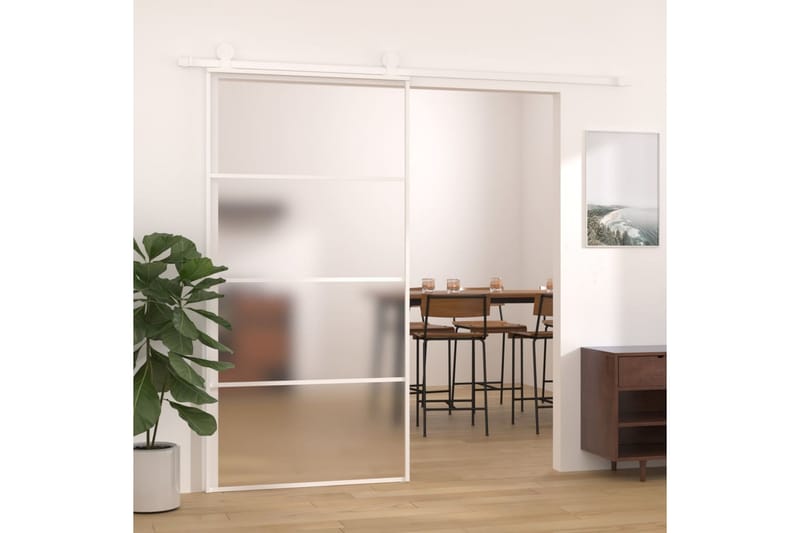 Skjutdörr frostat ESG-glas och aluminium 102,5x205 cm vit - Vit - Skjutdörr innerdörr - Glasdörrar