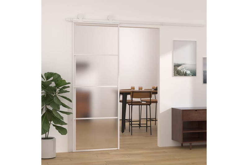 Skjutdörr frostat ESG-glas och aluminium 76x205 cm vit - Vit - Skjutdörr innerdörr - Glasdörrar