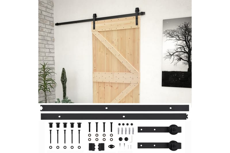 Skjutdörr med beslag 80x210 cm massiv furu - Brun - Hus & renovering - Bygg - Dörrar & Portar - Skjutdörrar