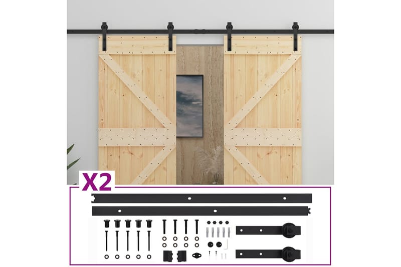 Skjutdörr med beslag 80x210 cm massiv furu - Brun - Hus & renovering - Bygg - Dörrar & Portar - Skjutdörrar