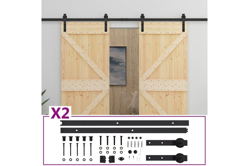 Skjutdörr med beslag 80x210 cm massiv furu - Brun - Hus & renovering - Bygg - Dörrar & Portar - Skjutdörrar