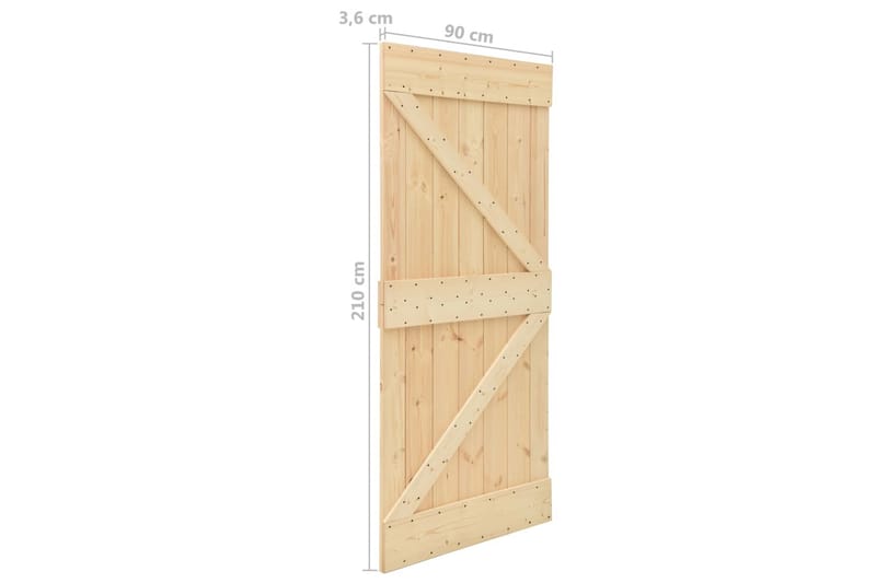 Skjutdörr med beslag 90x210 cm massiv furu - Brun - Skjutdörrar