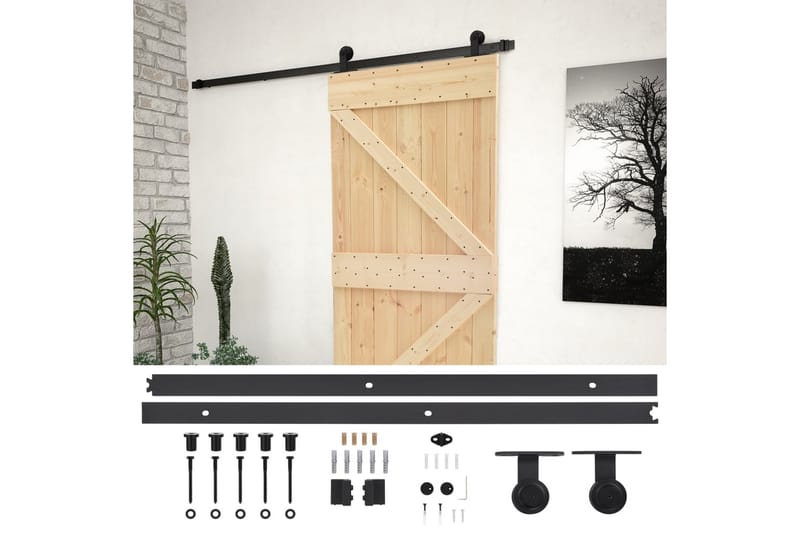 Skjutdörr med beslag 90x210 cm massiv furu - Brun - Hus & renovering - Bygg - Dörrar & Portar - Skjutdörrar