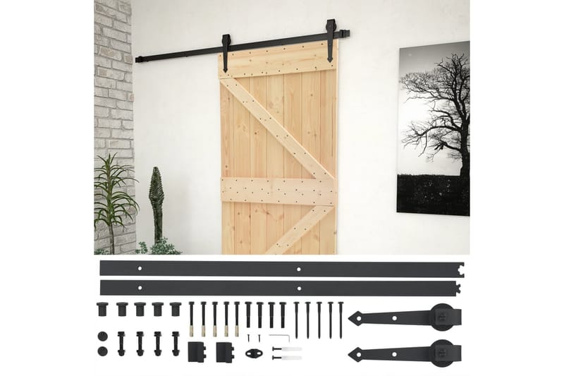 Skjutdörr med beslag 90x210 cm massiv furu - Brun - Hus & renovering - Bygg - Dörrar & Portar - Skjutdörrar