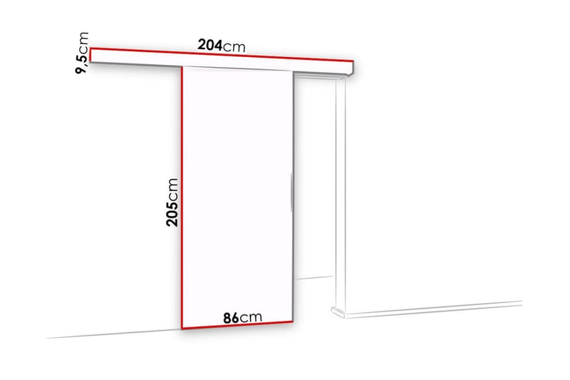 Alata Dörr 204x86x205 cm - Vit/Spegel - Skjutdörr innerdörr