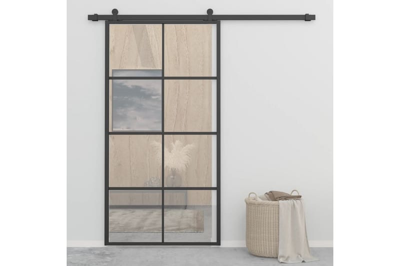 Skjutdörr aluminium med ESG-glas 102,5x205 cm svart - Svart - Hus & renovering - Bygg - Dörrar & Portar - Skjutdörrar