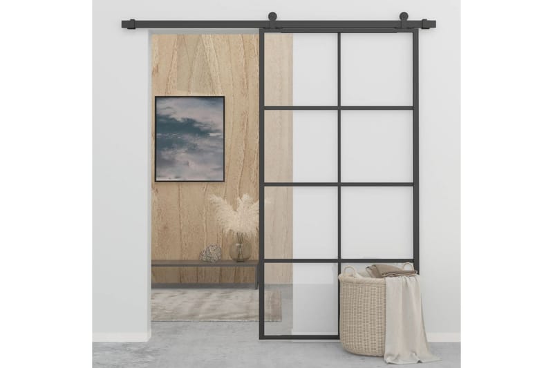 Skjutdörr aluminium med ESG-glas 102,5x205 cm svart - Svart - Skjutdörr innerdörr