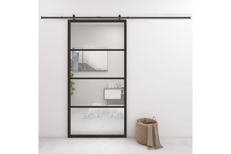 Skjutdörr aluminium med ESG-glas 102,5x205 cm svart - Svart - Hus & renovering - Bygg - Dörrar & Portar - Skjutdörrar