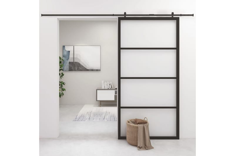 Skjutdörr aluminium med ESG-glas 102,5x205 cm svart - Svart - Hus & renovering - Bygg - Dörrar & Portar - Skjutdörrar