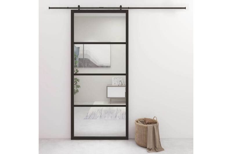 Skjutdörr aluminium med ESG-glas 90x205 cm svart - Svart - Hus & renovering - Bygg - Dörrar & Portar - Skjutdörrar