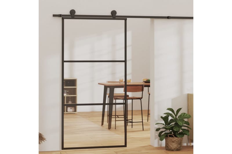 Skjutdörr ESG-glas och aluminium 102x205 cm svart - Svart - Skjutdörr innerdörr - Glasdörrar