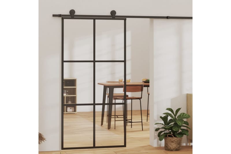 Skjutdörr ESG-glas och aluminium 102x205 cm svart - Svart - Skjutdörr innerdörr - Glasdörrar