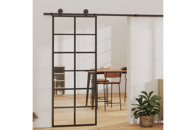 Skjutdörr ESG-glas och aluminium 76x205 cm svart - Svart - Hus & renovering - Bygg - Dörrar & Portar - Skjutdörrar