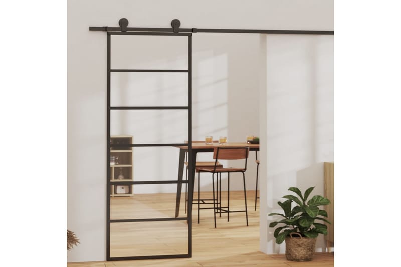Skjutdörr ESG-glas och aluminium 76x205 cm svart - Svart - Hus & renovering - Bygg - Dörrar & Portar - Skjutdörrar