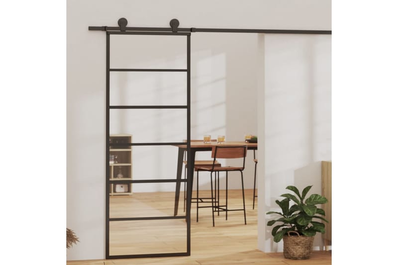 Skjutdörr ESG-glas och aluminium 76x205 cm svart - Svart - Skjutdörr innerdörr - Glasdörrar