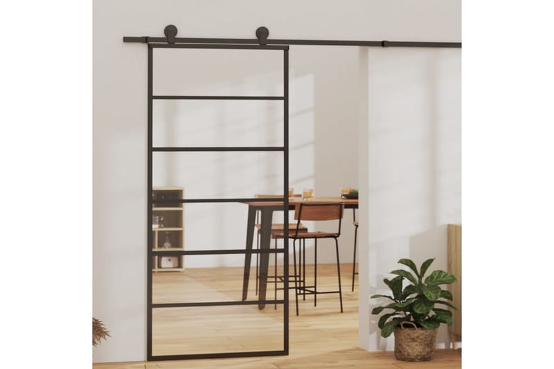 Skjutdörr ESG-glas och aluminium 90x205 cm svart - Svart - Skjutdörr innerdörr - Glasdörrar