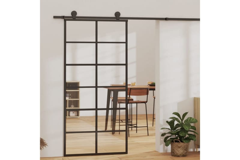 Skjutdörr ESG-glas och aluminium 90x205 cm svart - Svart - Skjutdörr innerdörr - Glasdörrar