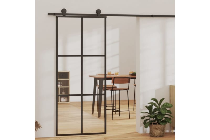 Skjutdörr ESG-glas och aluminium 90x205 cm svart - Svart - Skjutdörr innerdörr - Glasdörrar