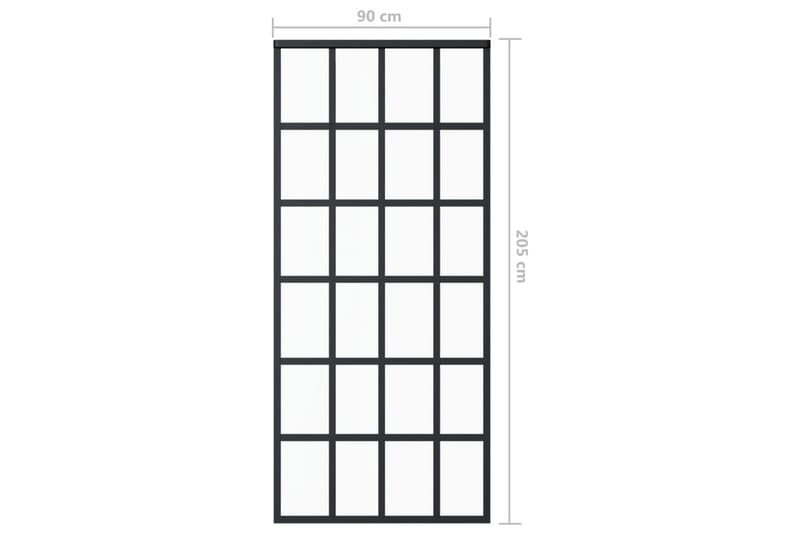 Skjutdörr ESG-glas och aluminium 90x205 cm svart - Svart - Skjutdörr innerdörr - Glasdörrar