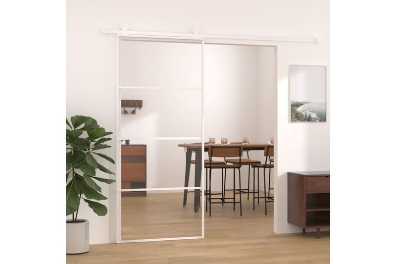 Skjutdörr ESG-glas och aluminium 90x205 cm vit - Vit - Skjutdörr innerdörr - Glasdörrar