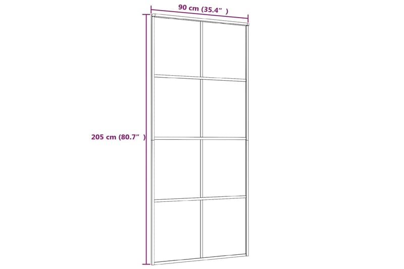 Skjutdörr ESG-glas och aluminium 90x205 cm vit - Vit - Skjutdörr innerdörr - Glasdörrar