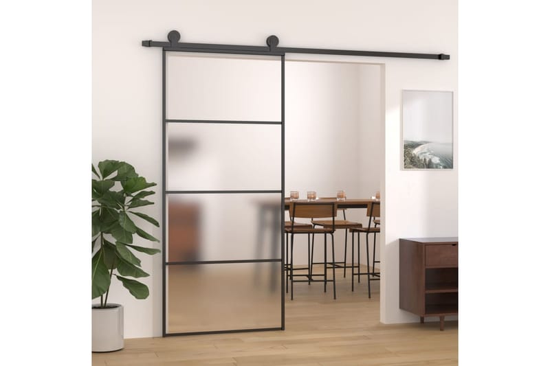 Skjutdörr frostat ESG-glas och aluminium 90x205 cm svart - Svart - Skjutdörr innerdörr - Glasdörrar