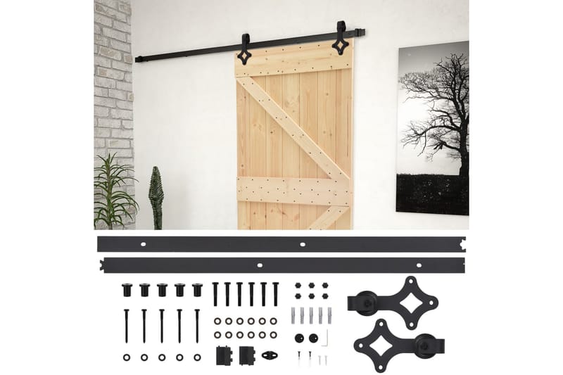 Skjutdörr med beslag 100x210 cm massiv furu - Brun - Hus & renovering - Bygg - Dörrar & Portar - Skjutdörrar