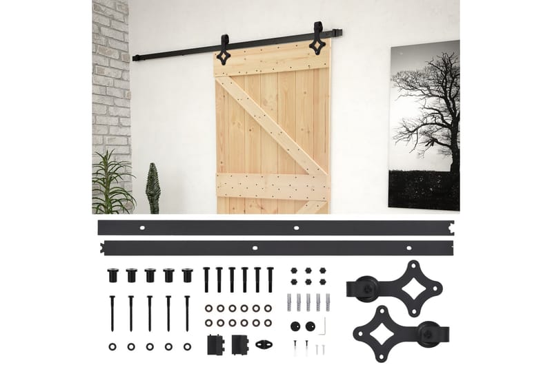 Skjutdörr med beslag 80x210 cm massiv furu - Brun - Hus & renovering - Bygg - Dörrar & Portar - Skjutdörrar
