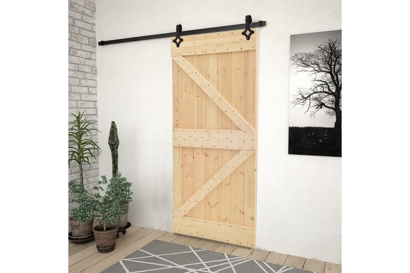 Skjutdörr med beslag 80x210 cm massiv furu - Brun - Hus & renovering - Bygg - Dörrar & Portar - Skjutdörrar