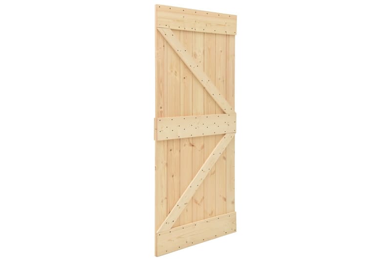 Skjutdörr med beslag 90x210 cm massiv furu - Brun - Hus & renovering - Bygg - Dörrar & Portar - Skjutdörrar