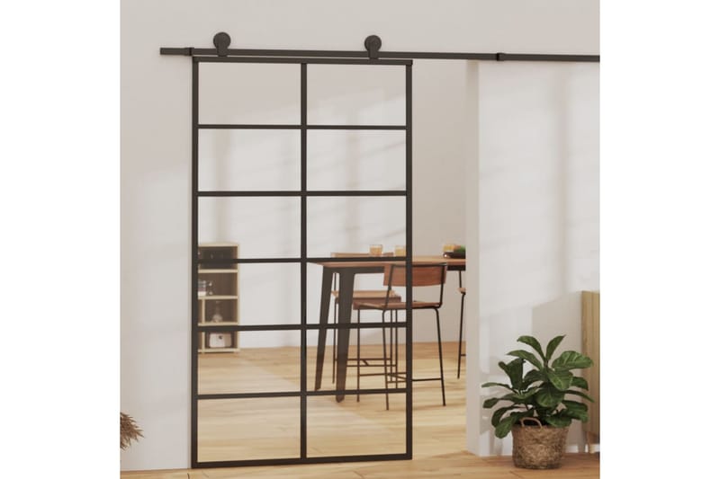 Skjutdörr med beslagset ESG glas och aluminium 102x205 cm - Svart - Hus & renovering - Bygg - Dörrar & Portar - Skjutdörrar