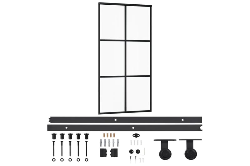 Skjutdörr med beslagset ESG glas och aluminium 102x205 cm - Svart - Hus & renovering - Bygg - Dörrar & Portar - Skjutdörrar