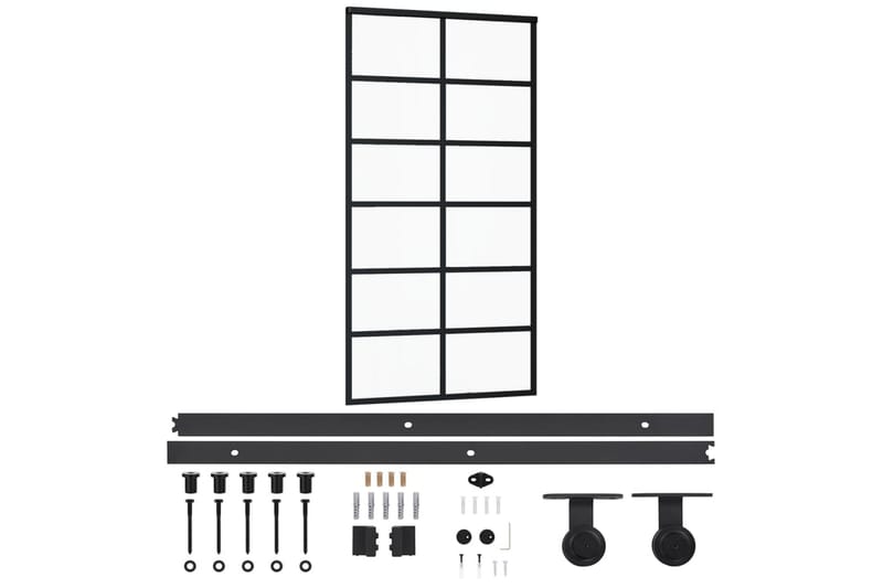 Skjutdörr med beslagset ESG glas och aluminium 102x205 cm - Svart - Hus & renovering - Bygg - Dörrar & Portar - Skjutdörrar