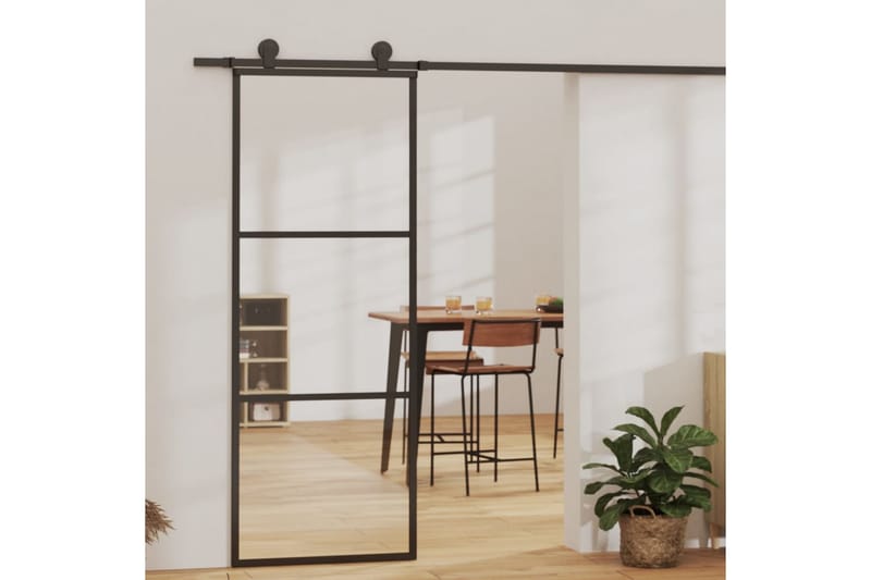 Skjutdörr med beslagset ESG glas och aluminium 76x205 cm - Svart - Hus & renovering - Bygg - Dörrar & Portar - Skjutdörrar