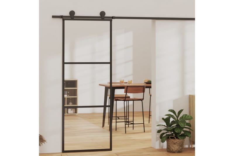 Skjutdörr med beslagset ESG glas och aluminium 76x205 cm - Svart - Skjutdörr innerdörr