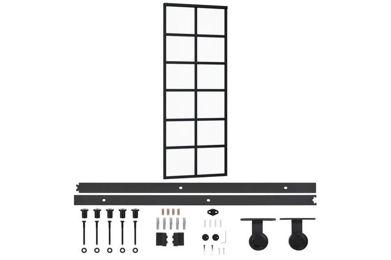 Skjutdörr med beslagset ESG glas och aluminium 76x205 cm - Svart - Hus & renovering - Bygg - Dörrar & Portar - Skjutdörrar