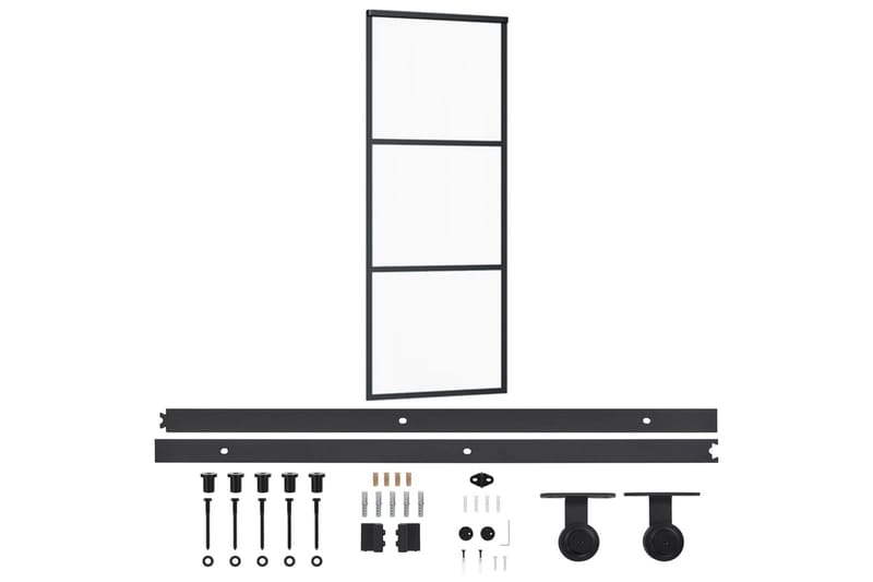 Skjutdörr med beslagset ESG glas och aluminium 76x205 cm - Svart - Skjutdörr innerdörr