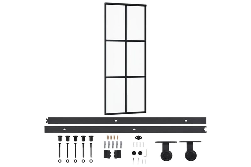 Skjutdörr med beslagset ESG glas och aluminium 76x205 cm - Svart - Skjutdörr innerdörr