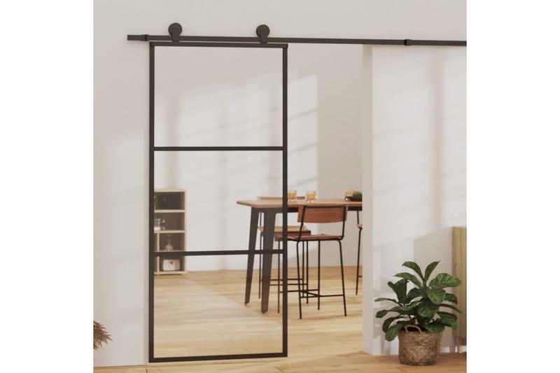 Skjutdörr med beslagset ESG glas och aluminium 90x205 cm - Svart - Hus & renovering - Bygg - Dörrar & Portar - Skjutdörrar