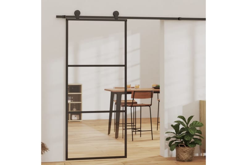 Skjutdörr med beslagset ESG glas och aluminium 90x205 cm - Svart - Skjutdörr innerdörr