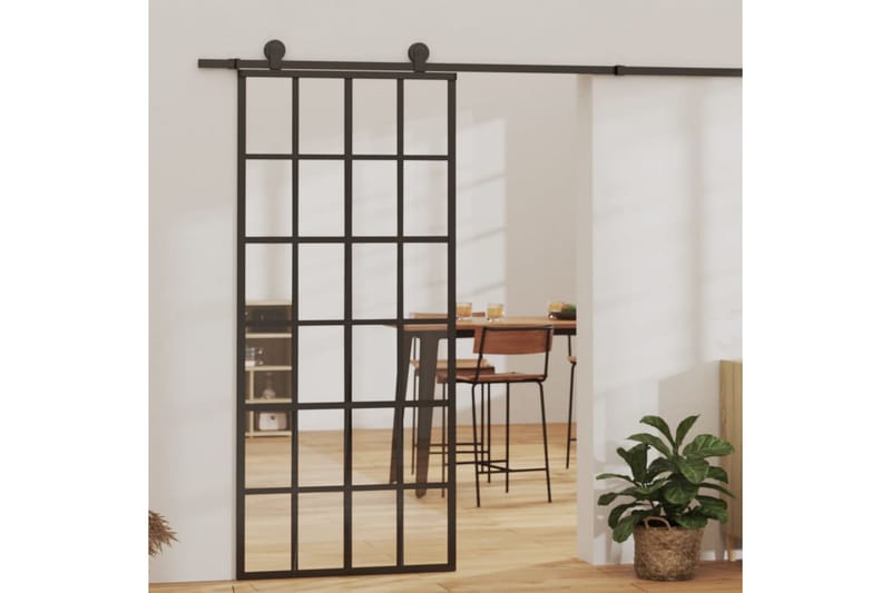 Skjutdörr med beslagset ESG glas och aluminium 90x205 cm - Svart - Skjutdörr innerdörr