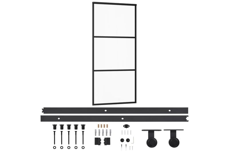 Skjutdörr med beslagset ESG glas och aluminium 90x205 cm - Svart - Skjutdörr innerdörr