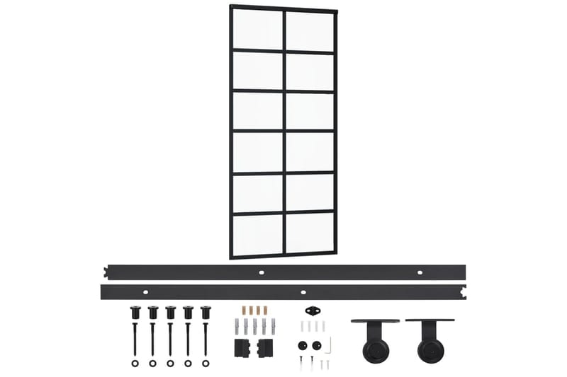 Skjutdörr med beslagset ESG glas och aluminium 90x205 cm - Svart - Hus & renovering - Bygg - Dörrar & Portar - Skjutdörrar