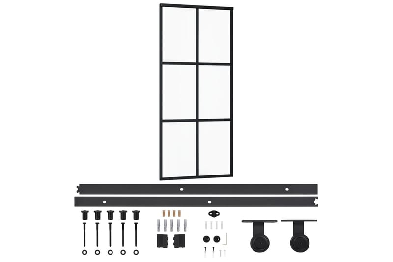 Skjutdörr med beslagset ESG glas och aluminium 90x205 cm - Svart - Hus & renovering - Bygg - Dörrar & Portar - Skjutdörrar